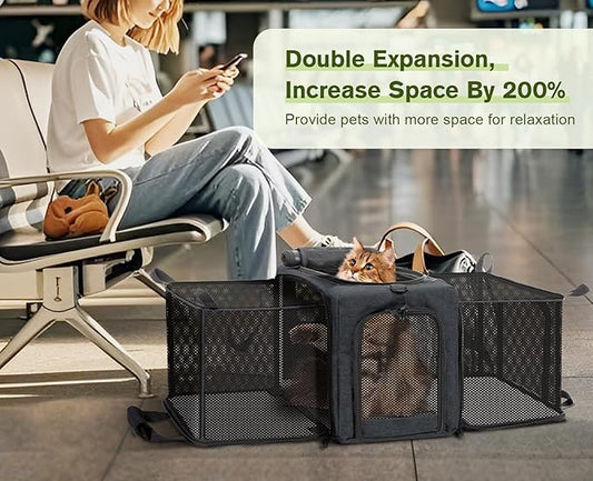Pecute Cat Carrier Expandable, Airline Approved Cat Soft-Sided Carriers, Breathable Pet Carriers up to 5kg/12lbs, Collapsible Cat Bag Carrier Great for Travel, Outdoor, Hiking, Camping, Dark Gray