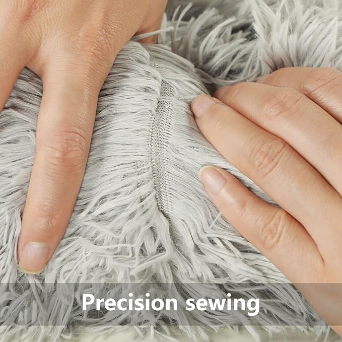 Cat & Dog Beds for Small Dogs Round Cat Beds for Indoor Cats Pet Bed for Puppy and Kitten with Slip-Resistant Bottom Plush Donut Cat Bed, Light Grey (XS-38cm)