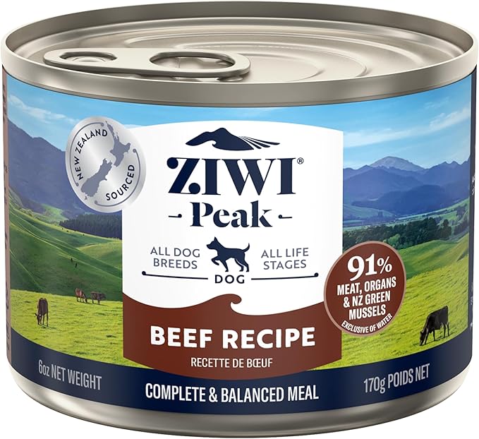 ZIWI Peak Canned Wet Dog Food – All Natural, High Protein, Grain Free, Limited Ingredient, with Superfoods (Beef, Case of 12, 6oz Cans)