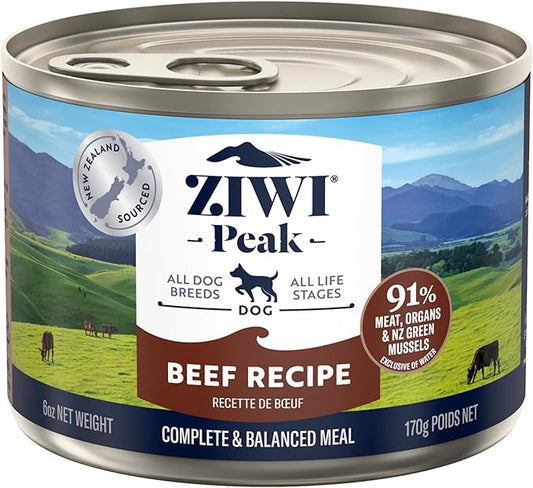 ZIWI Peak Canned Wet Dog Food – All Natural, High Protein, Grain Free, Limited Ingredient, with Superfoods (Beef, Case of 12, 6oz Cans)