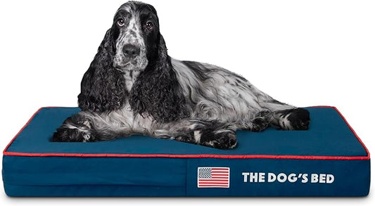 The Dog’s Bed Orthopedic Memory Foam Dog Bed, Medium Blue Oxford with Red Trim USA Flag, Pain Relief for Arthritis, Hip & Elbow Dysplasia, Post Surgery, Supportive, Calming, Waterproof Washable
