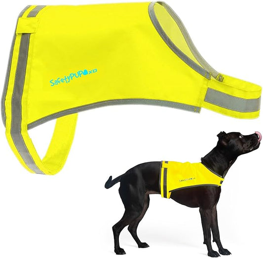 SafetyPUP XD Lite Dog Vest. Coverage to Mid Back. Reflective Hi Visibility Fluorescent Yellow Fabric Helps to Keep Them in Sight and Safe On and Off Leash.
