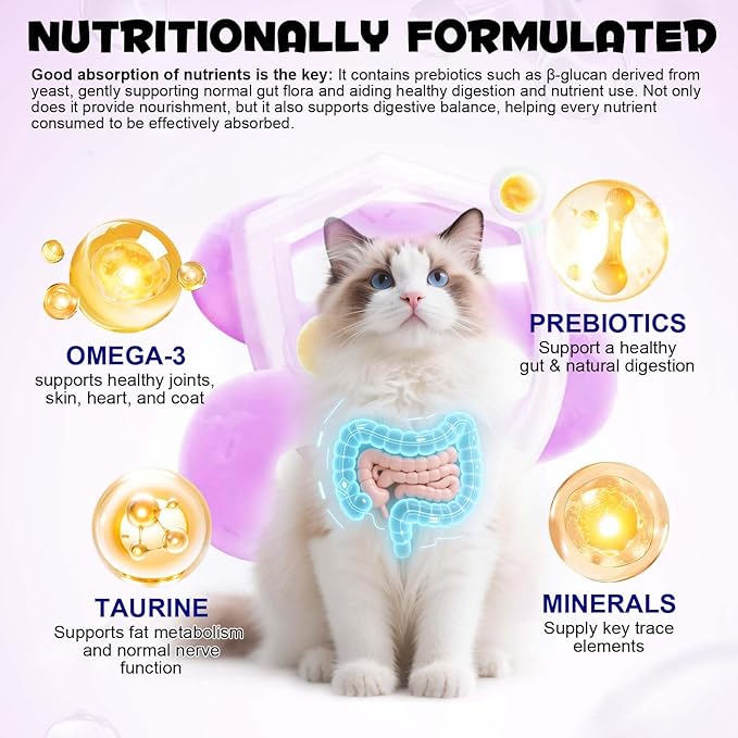 15-in-1 Multivitamin Soft Chews with L-Lysine, Taurine & Omega-3 – Vet-Formulated Cat Treats for Stress, Immunity, Joint & Skin Support – Natural (30 Day Supply)
