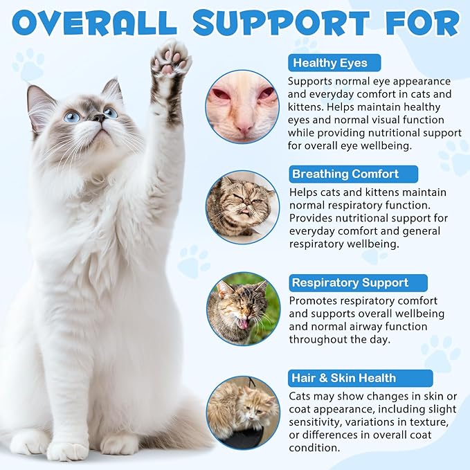 Specifically Formulated L-Lysine for Cats & Kittens, Immune, Respiratory & Sneezing, Runny Nose, Eye Function, Liquid Cat Supplement with Astragalus, Atractylodes, Dangshen & Vitamins A, B1, B2, B6