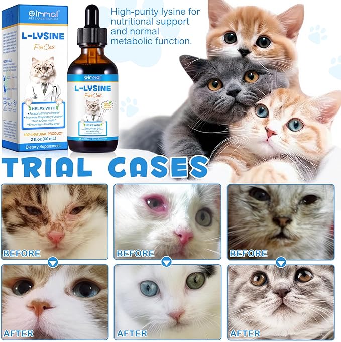 Specifically Formulated L-Lysine for Cats & Kittens, Immune, Respiratory & Sneezing, Runny Nose, Eye Function, Liquid Cat Supplement with Astragalus, Atractylodes, Dangshen & Vitamins A, B1, B2, B6