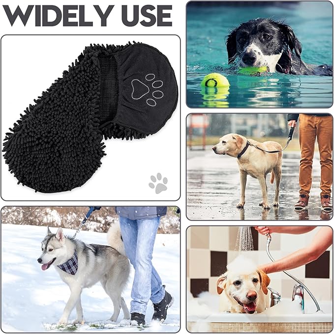Newwiee 4 Pcs Large Dog Shammy Towel for Drying 32 x 14 in Microfiber Absorbent, Quick Drying Dog Bath Towel with Hand Pocket, Machine Washable for Pet Puppy Cleaning Shower Supplies(Black)