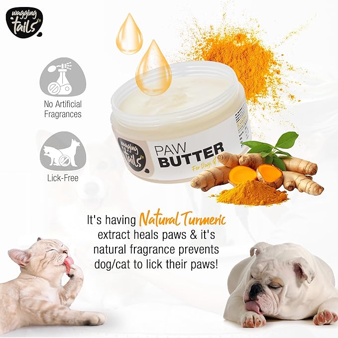 Wagging Tails 6-in-1 Paw Butter for Dogs & Cats, 1.76 fl oz (Pack of 2) Turmeric & Honey-Infused Lick-Safe Balm | Relieves Elbow & Paw Discomfort, Repairs Cracks, Moisturizes Pads & Softens Snouts