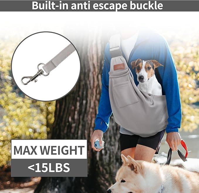 Small Pet Carrier Pouch Sling for Daily with Adjustable Strap Pocket Safety Buckle for Puppy Dog Papoose and Cat Kitten Grey