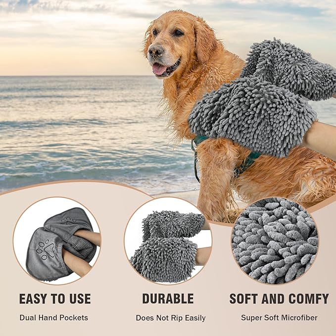 Microfiber Dog Towels for Drying Dogs, Super Absorbent, Soft and Quick Drying Pet Grooming Towel, 31Inch X 13Inch, Perfect Pets' Shower & Bath Supplies for Dog and Cat, Machine Washable, Grey