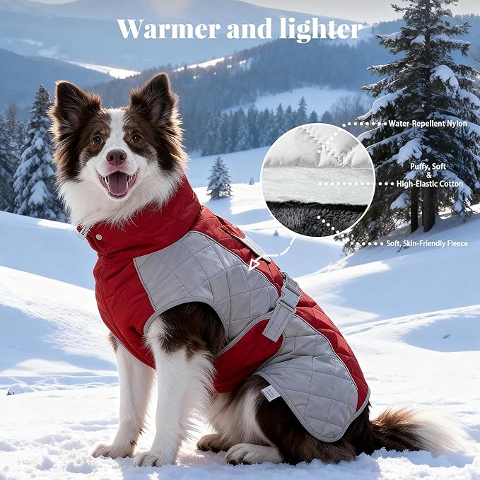 Dog Coat Dogs Jacket Waterproof Reflective Adjustable Dog-Winter Coats for Small/Medium/Large Dogs Dachshund Coat-(Red, Small)