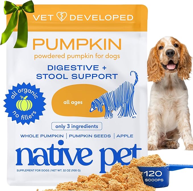 Native Pet Pumpkin for Dogs - Organic Powder Pumpkin Puree Dog Food Toppers-Rich in Fiber Supplement Powder Helps with Digestion, Nutrient Absorption, Diarrhea, Constipation & Upset Stomach-120 Scoops