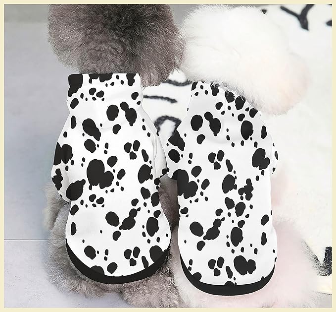 Halloween Dalmatian Dog Costume, Dalmatians Print Winter Clothes Sweaters for Halloween Cosplay Autumn Pets' Wear Dog Winter Hoodies with Pocket for Medium Large Dogs M