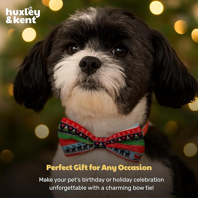 Huxley & Kent Pet Bow Tie for Dogs & Cats - Holiday Adjustable Hook & Loop Collar Accessory - Cute & Comfortable for Holidays & Celebrations - Ugly Sweater, Large