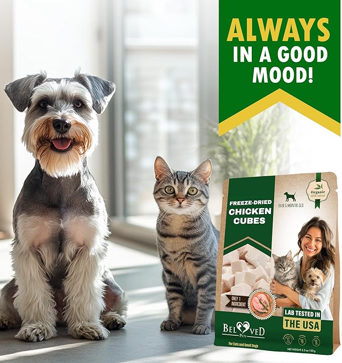 Beloved Pets Dog & Cat Treats Freeze Dried Chicken Cubes 5.3 oz - All Natural Meat Raw Pet Food - Human Grade High-Protein Snacks & Grain-Free Jerky Chews for Cats and Small Dogs (Pack of 2)