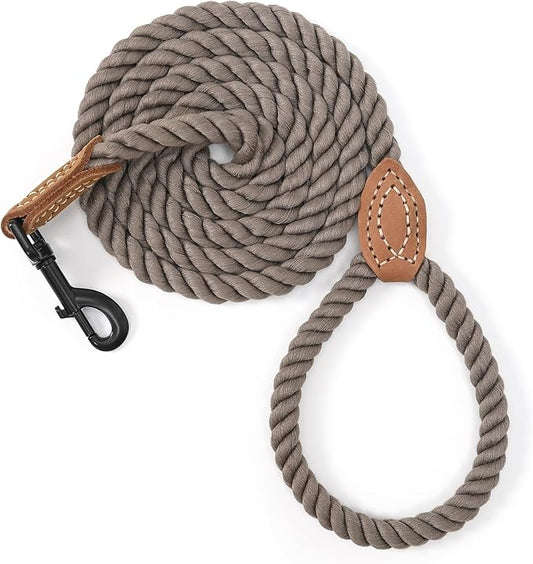 Mile High Life Dog Leash, Braided Cotton Rope Leashes with Leather Tailor Tip with Leather Tip - Heavy Duty Metal Clasp, 4FT, 1/2" Thick - Wedding, Walking Leash for Medium Large Dogs(Camel)