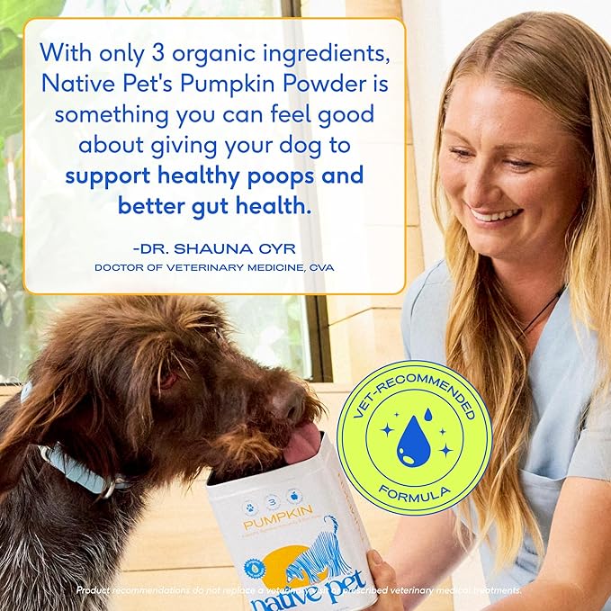 Native Pet Pumpkin for Dogs - Organic Powder Pumpkin Puree Dog Food Toppers -Rich in Fiber Supplement Powder Helps with Digestion, Nutrient Absorption, Diarrhea, Constipation & Upset Stomach-60 Scoops