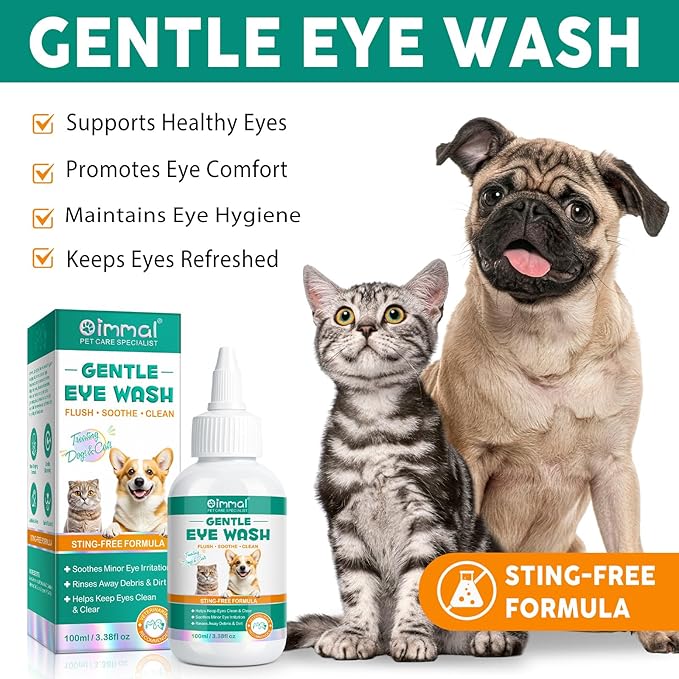 Dog and Cat Eye Wash | Pet Eye Drops for Daily Cleaning & Tear Stain Removal | Safe Lickable Formula, Helps Keep Eyes Clean & Clear | Soothes Irritation & Dry Eyes, 3.38 Fl Oz