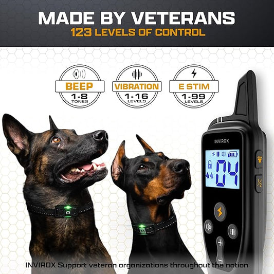 INVIROX Dog Training Collar for Large Dog X2 [2026 Edition] 123 Levels Dog E Collars 1100yd Range, 100% Waterproof, Rechargeable Electric Collars for Medium Dogs, E Collar for Large Dogs