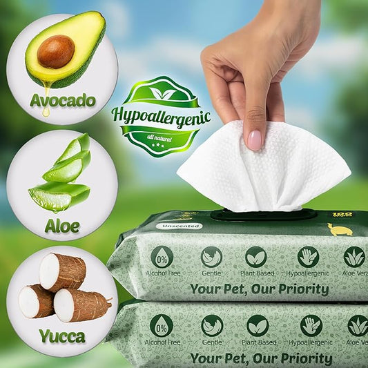 400 Dog Wipes for Paws and Butt Ears Eyes | XL 8x8 Organic Pet Wipes for Dogs | Unscented Dog Wipes Cleaning Deodorizing | Extra Thick Paw Wipes for Dogs Cats Pets | Bonus Glove Wipes Included