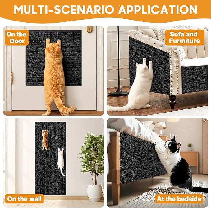 MIAOKE 2 Pcs 40 × 16 in Cat Scratch Furniture Protector with Cutter Slider and Measuring Tape, Trimmable Self-Adhesive Cat Scratch Carpet, Suitable for DIY Cat Tree Stands, Sofas,Cat Tower