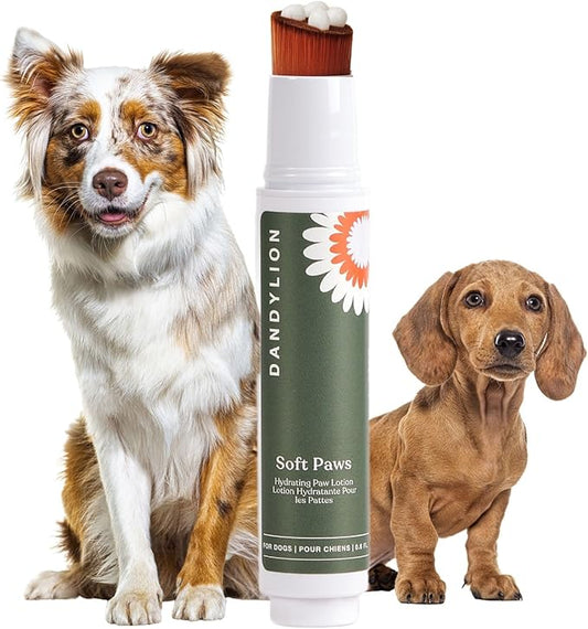Dandylion Soft Paws | Paw Lotion with Brush | Dog Paw Balm Hydrating Alternative | Vet-Approved, Lick-Safe & Fragrance-Free | pH-Balanced for Itchy, Dry, Cracked Paws, Small & Large Dogs 0.6 fl oz