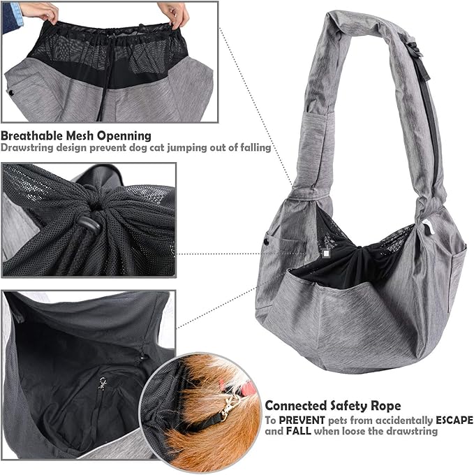 ARELLA Dog Sling Carrier for Small and Medium Dogs 10-17 lbs with Comfortable Adjustable Padded Shoulder Breathable Mesh for Travel Hands Free Daily Walk Outdoor Activities PDS08G