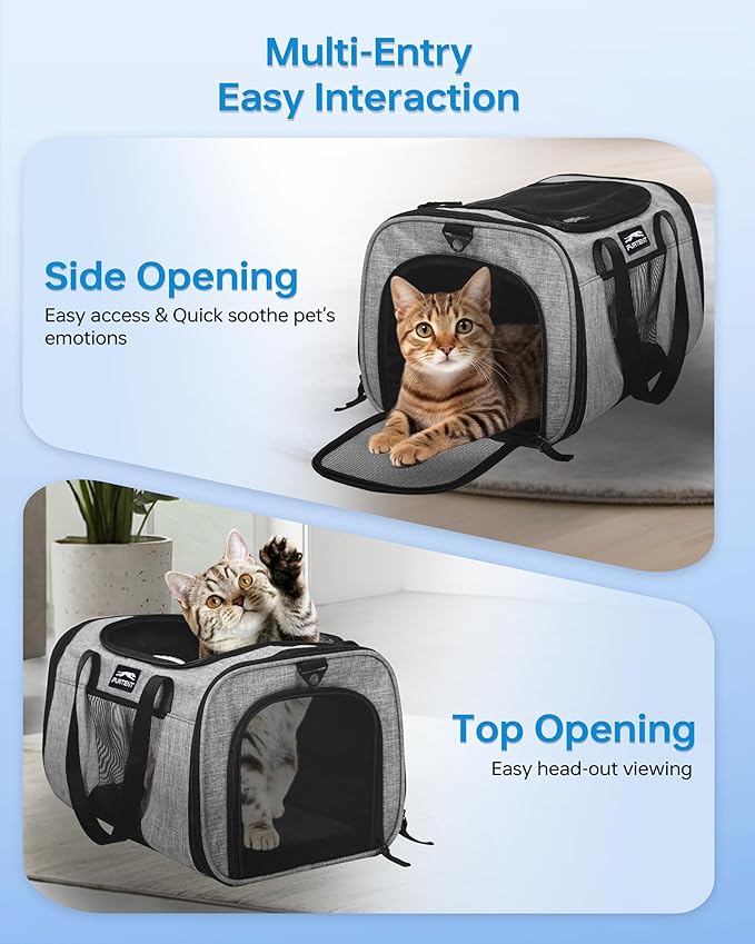 Pet Carrier with Removable Wheels American Airline Approved, Rolling Cat Carrier with Telescopic Handle and Shoulder Strap, Breathable Soft-Sided Carrier with Locking Zipper for Small Cats Dogs(Grey)