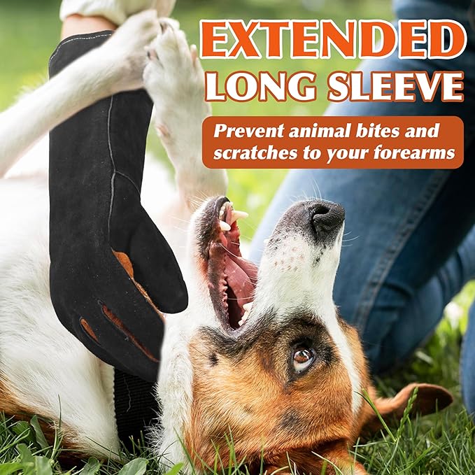 HANDLANDY 16 Inches Animal Handling Gloves Bite-Proof & Scratch-Resistant, Safe Durable Pet Gloves for Dogs, Cats, Falconry (Black, 16inch)