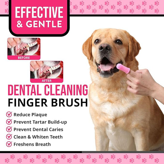 Dog Finger Toothbrush – Soft Silicone Finger Brush for Dogs & Puppies – Gentle Dental Care for Pets – Easy-to-Use Dog Toothbrush for Small, Medium & Large Breeds (Pink/White)