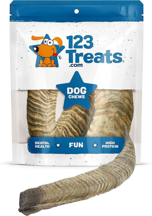 123 Treats Goat Horns for Dogs – (Large, 3 Count) Long Lasting Dog Treats for Aggressive Chewers, 100% Natural, Rich in Protein & Low in Fat, Supports Dental Health