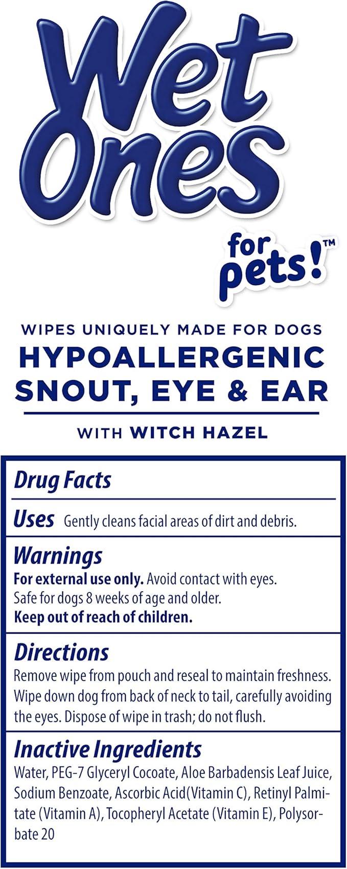 Wet Ones for Pets Extra Gentle Dog Wipes with Witch Hazel for Snout, Eye, Ear - Fragrance-Free Wipes for Dogs with Wet Lock Seal, 30 Count