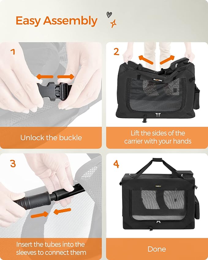 Feandrea 40 Inches Collapsible Soft Dog Crate, Portable Travel Dog Crate for Indoor and Outdoor Use, Dog Carrier Kennel with Safety Zippers, for Living Room, Car, Travelling, Camping, Black UPDC10H