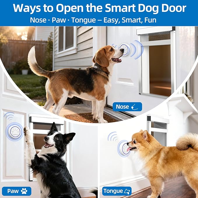 Extra-Large Electronic Dog Door,Pet Automatic Door Smart Aluminum Dog Door with Dogbell Activated Auto Lift, Lockable Weatherproof Telescoping Tunnel for Pets (XXL)