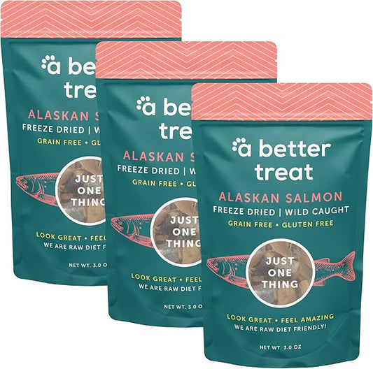 A Better Treat New Freeze Dried Salmon Dog Treats, Wild Caught, Single Ingredient | Natural High Value | Gluten Free, Grain Free, High Protein, Diabetic Friendly | Natural Fish Oil | Made in The USA