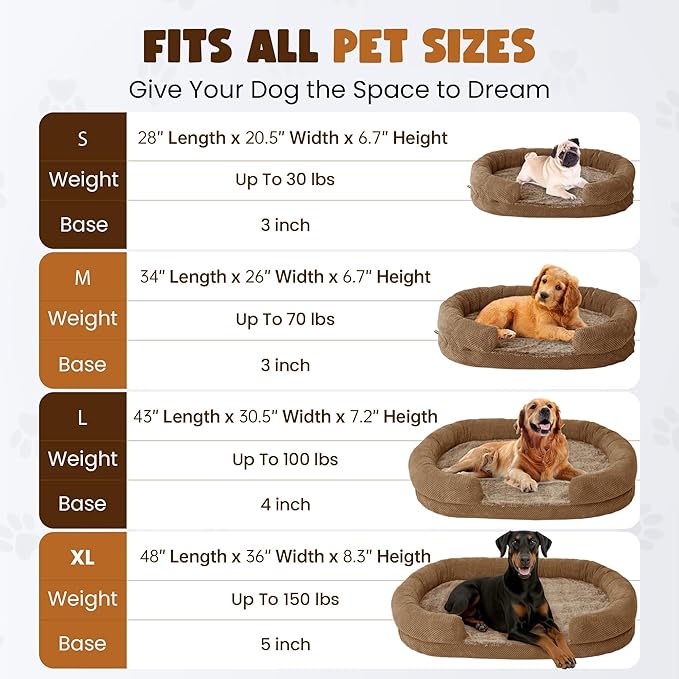 Orthopedic Dog Bed for Large Dogs, Removable Washable Cover, Memory Foam Indestructible Pet Couch for Big Dogs, Sturdy and Cozy Round Bed with Bolstered Sides, Durable Crate Bed, Camel