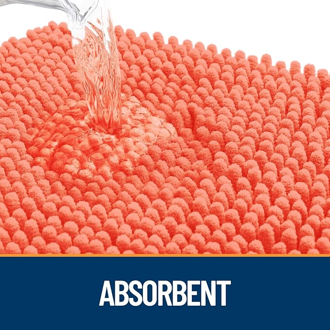 OLANLY Dog Door Mat for Muddy Paws 45x27, Absorbs Moisture and Dirt, Absorbent Non-Slip Washable Doormat, Quick Dry Chenille Mud Mat for Dogs, Entry Indoor Entryway Carpet for Inside Floor, Coral