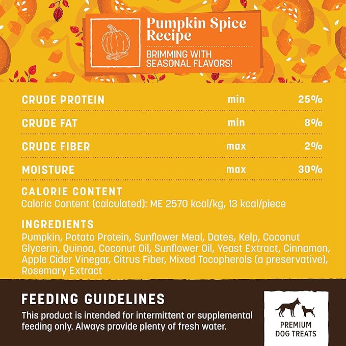 Earth Animal Wisdom Air Dried Jerky - Seasonal Pumpkin Spice Premium Natural Jerky Strips Dog Treats - 4 oz Bag