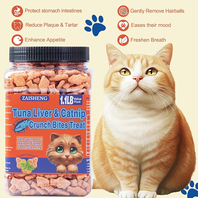 17.6 oz Cat Grass Treats for Indoor Cats - Hairball Control Natural Tuna & Catnip Flavor Healthy Kitten Snacks Crunchy Training Biscuits for Dental Cleaning