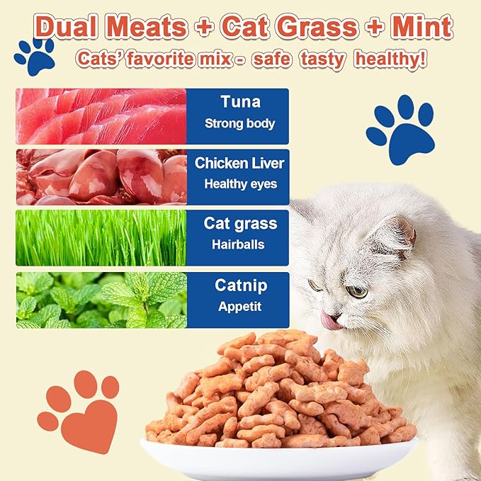 17.6 oz Cat Grass Treats for Indoor Cats - Hairball Control Natural Tuna & Catnip Flavor Healthy Kitten Snacks Crunchy Training Biscuits for Dental Cleaning