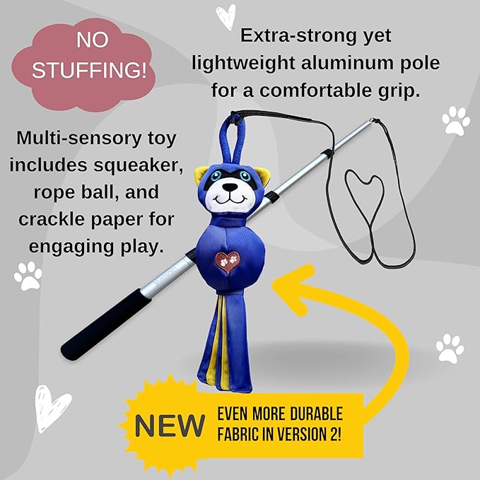 Flirt Pole for Dogs Heavy Duty - Multi-Sensory Tough Chase Toy for Medium & Large Breeds – Extra Strong 35" Dog Teaser Wand for Backyard Play, Training and Interactive Fun (Raccoon)