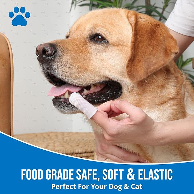 Dog Finger Toothbrush – Soft Silicone Finger Brush for Dogs & Puppies – Gentle Dental Care for Pets – Easy-to-Use Dog Toothbrush for Small, Medium & Large Breeds (Pink/White)