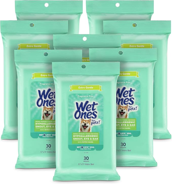 Wet Ones for Pets Extra Gentle Dog Wipes with Witch Hazel for Snout, Eye, Ear - Fragrance-Free Wipes for Dogs with Wet Lock Seal, 30 Count - 8 Pack