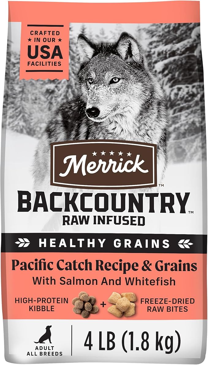 Merrick Backcountry Healthy Grains Premium Dog Food Kibble with Freeze Dried Raw Pieces, Pacific Catch Recipe - 4.0 lb. Bag