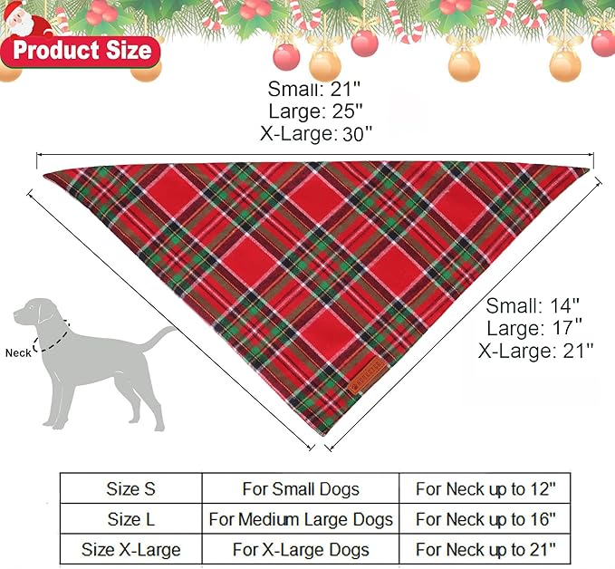 ADOGGYGO 4 Pack Plaid Dog Bandanas Fall Halloween Thanksgiving Christmas, Premium Cotton Fabric, Red Green Orange Blue Plaid Bandanas for Extra Large Dogs (X-Large)