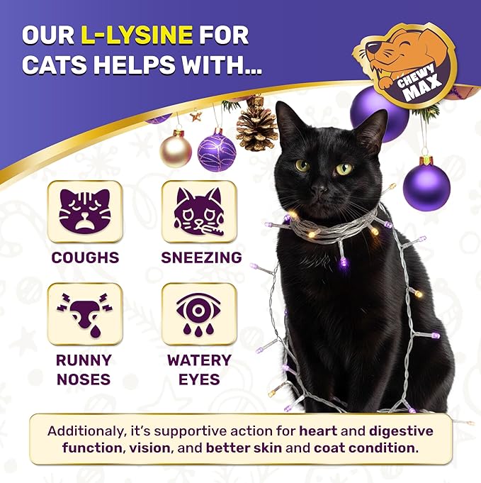 L Lysine for Cats for Respiratory & Immune Support – Cat Antibiotic to Help with Watery Eyes, Cough, Runny Nose, Sneezing – Taurine & Vitamins for Kittens & Senior Ones – Chicken Flavor – 2-Oz Drops