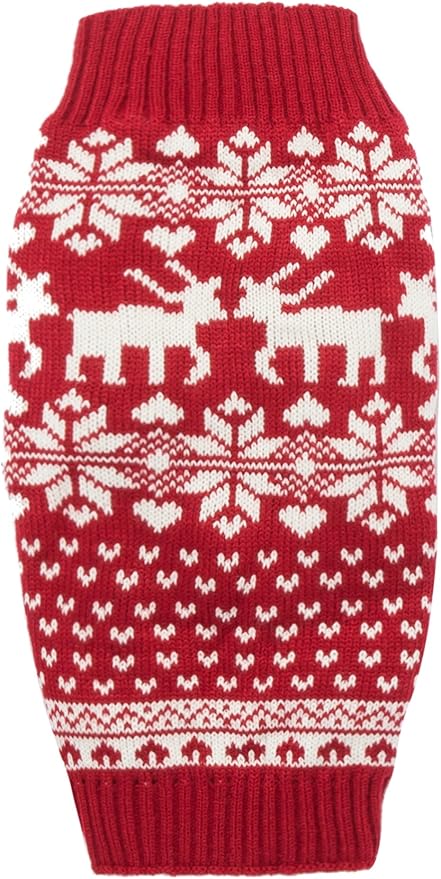 Lanyarco Red Christmas Dog Sweater Holiday Festive Reindeer Clothes Outfit Sweaters for Small Dogs, Small (S) Size 12"