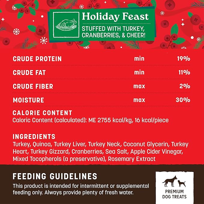 Earth Animal Wisdom Air Dried Jerky - Seasonal Holiday Feast Premium Natural Jerky Strips Dog Treats - 4 oz Bag