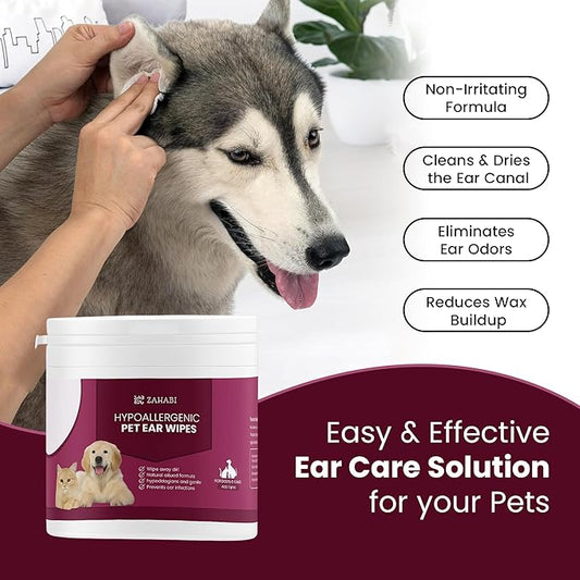 ZAHABI 3-in-1 Pet Wipes for Dogs & Cats, Hypoallergenic Eye, Ear & Teeth Cleaning Wipes, 100 Eye + 50 Ear & 50 Teeth Wipes, Tear Stain Remover, Ear Wax Cleaner, Breath Freshener, Pet Grooming Wipes