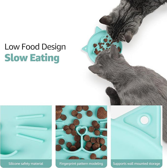 Coomazy Silicone Slow Feeder Dog Cat Bowls, Interactive Puzzle Toy for Pets Dry/Wet Food Training, Keeps Dogs Cats Busy, Prevents Puppy Kitty Overeating (Cyan, 0.8 Cup)