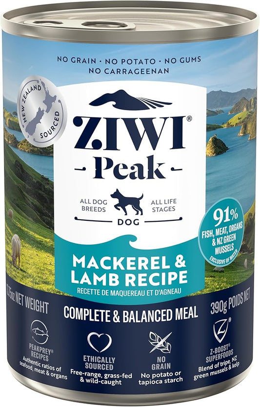ZIWI Peak Canned Wet Dog Food – All Natural, High Protein, Grain Free, Limited Ingredient, with Superfoods (Mackerel & Lamb, Case of 12, 13.75oz Cans)